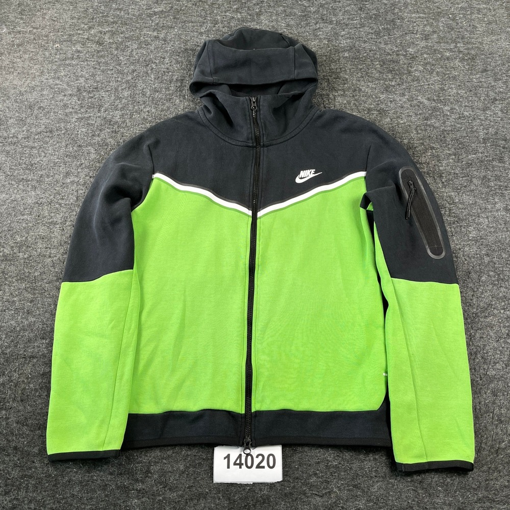 Nike Tech Fleece Hoodie Mens Large Green Black Excellent Full Zip Jacket